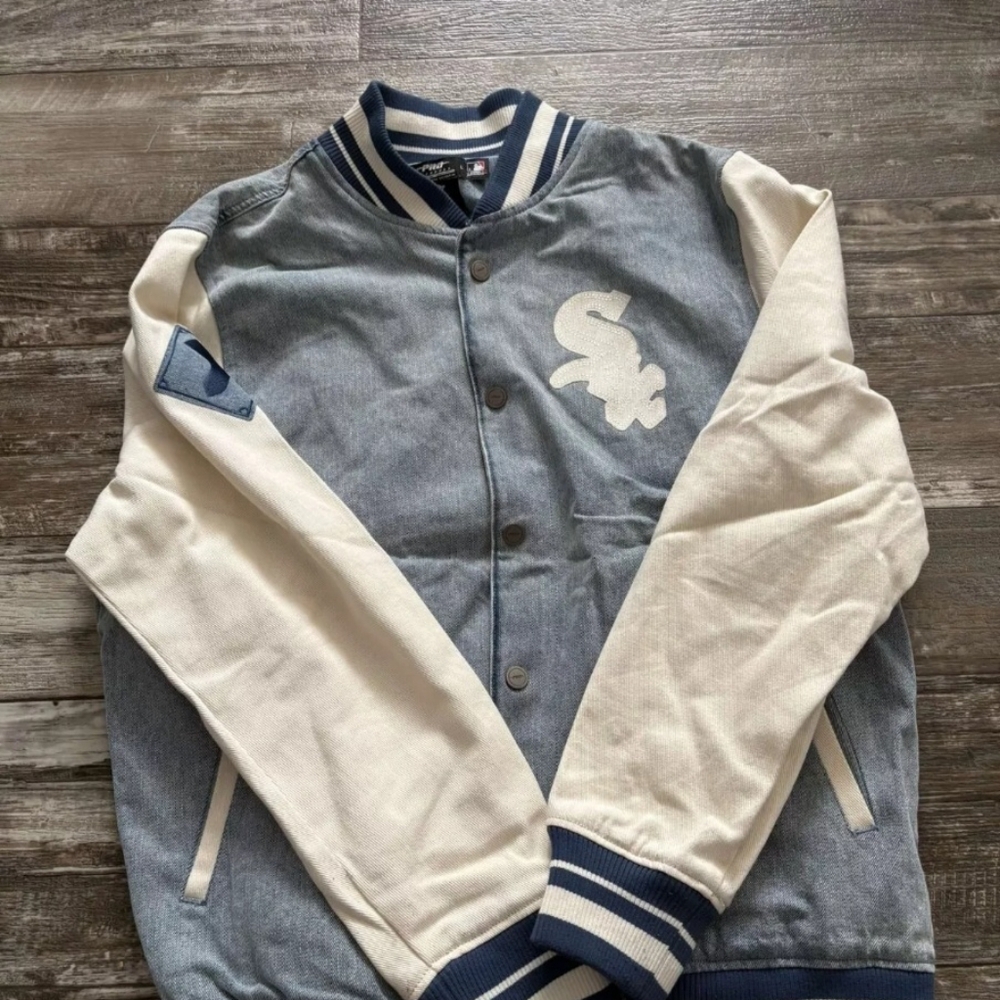 Denim white sox varsity jacket